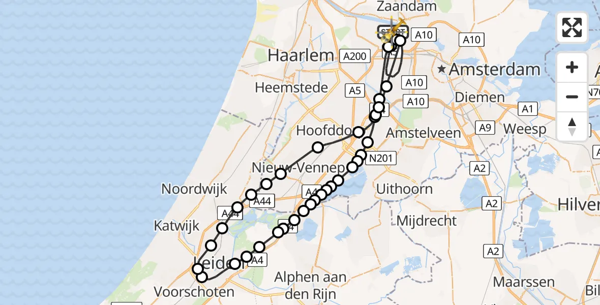 Vluchtroute Traumahelikopter Amsterdam Heliport - Amsterdam Heliport, 28 oktober 2023, 19:23