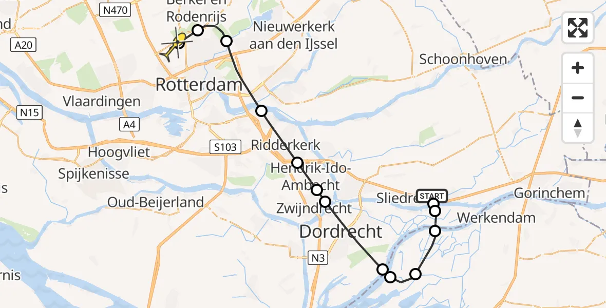 Routekaart van de vlucht: Lifeliner 2 naar Rotterdam The Hague Airport