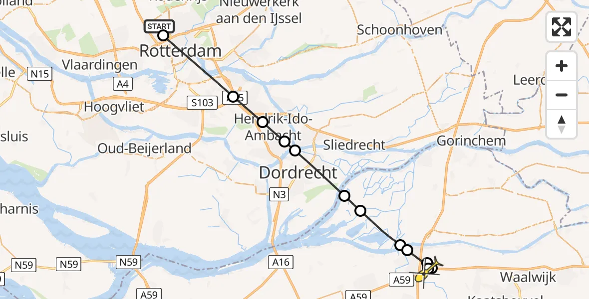 Routekaart van de vlucht: Lifeliner 2 naar Raamsdonk