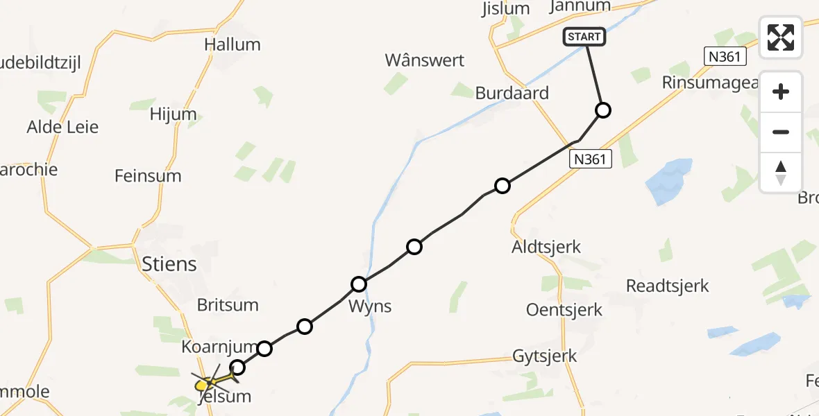 Routekaart van de vlucht: Ambulanceheli naar Jelsum