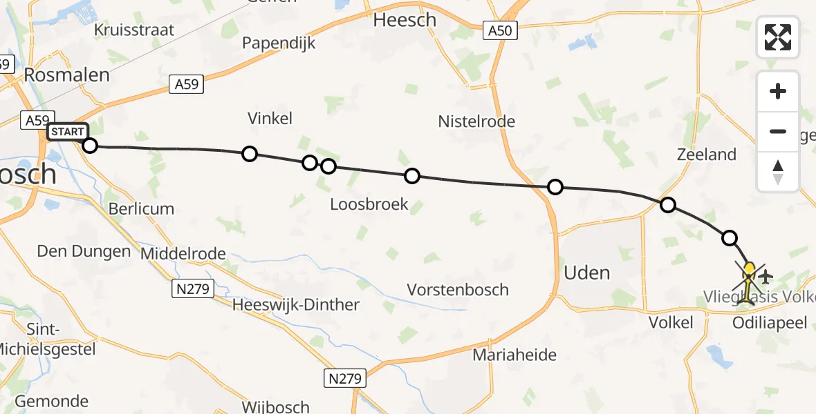 Routekaart van de vlucht: Lifeliner 3 naar Vliegbasis Volkel