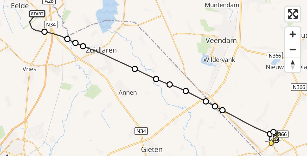 Routekaart van de vlucht: Lifeliner 4 naar Stadskanaal