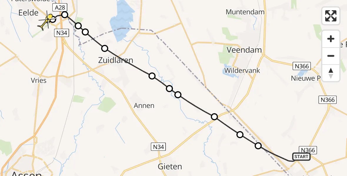 Routekaart van de vlucht: Lifeliner 4 naar Groningen Airport Eelde