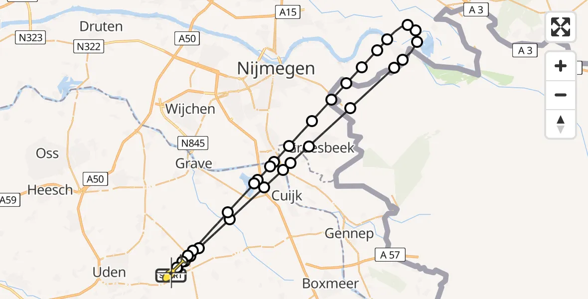 Routekaart van de vlucht: Lifeliner 3 naar Vliegbasis Volkel