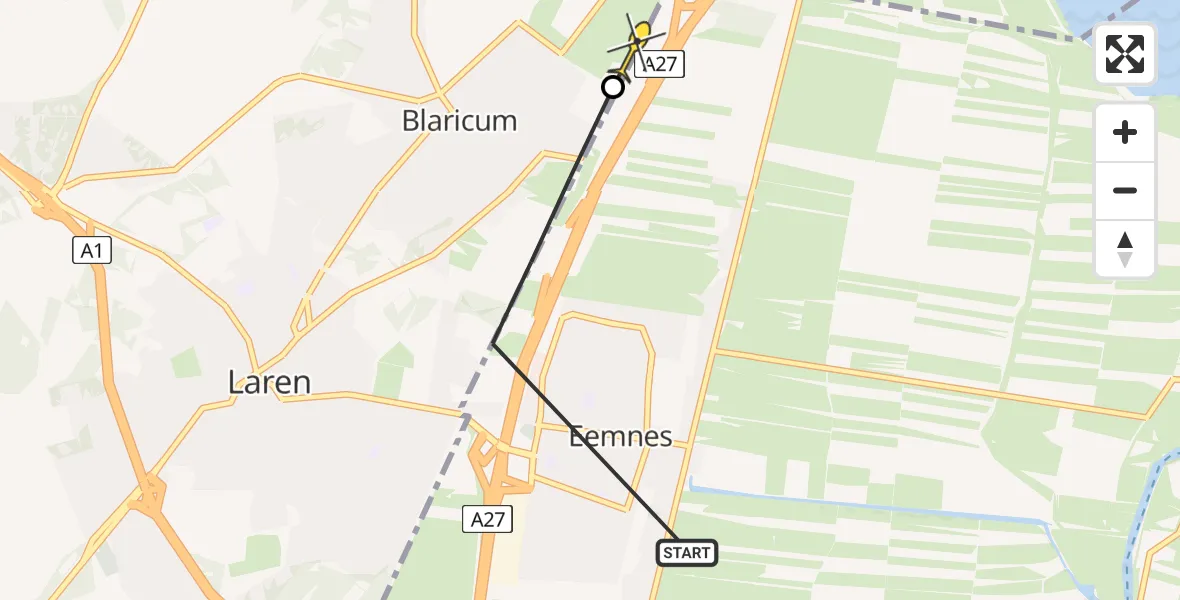 Routekaart van de vlucht: Politieheli naar Blaricum