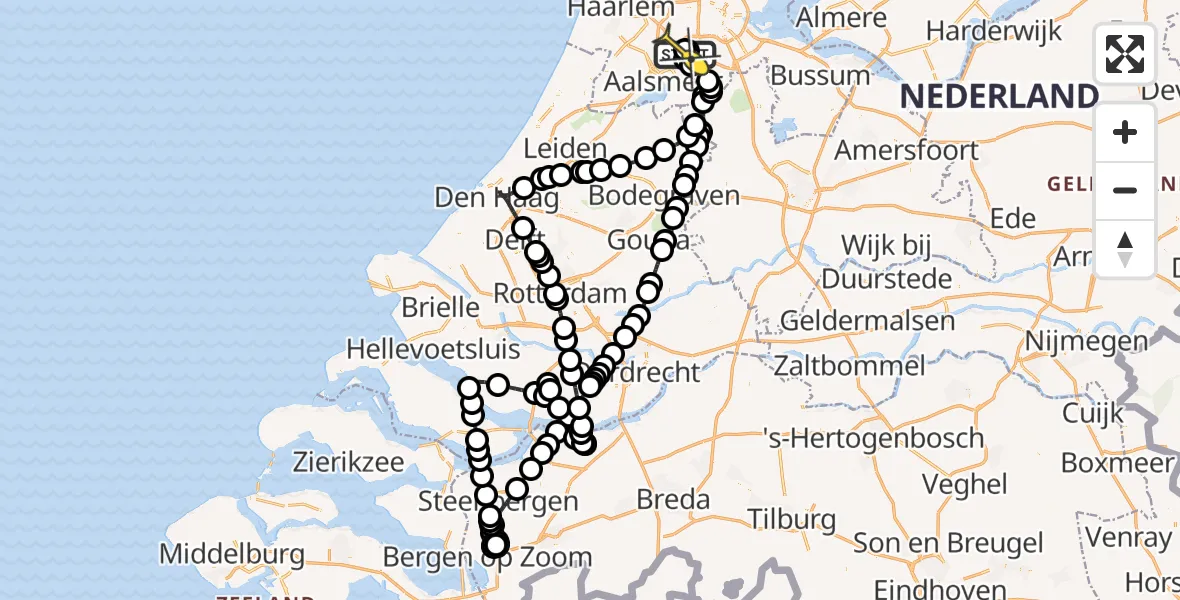 Routekaart van de vlucht: Politieheli naar Schiphol