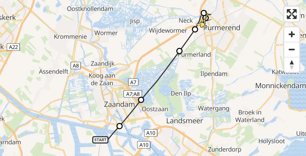 Routekaart van de vlucht: Lifeliner 1 naar Purmerend