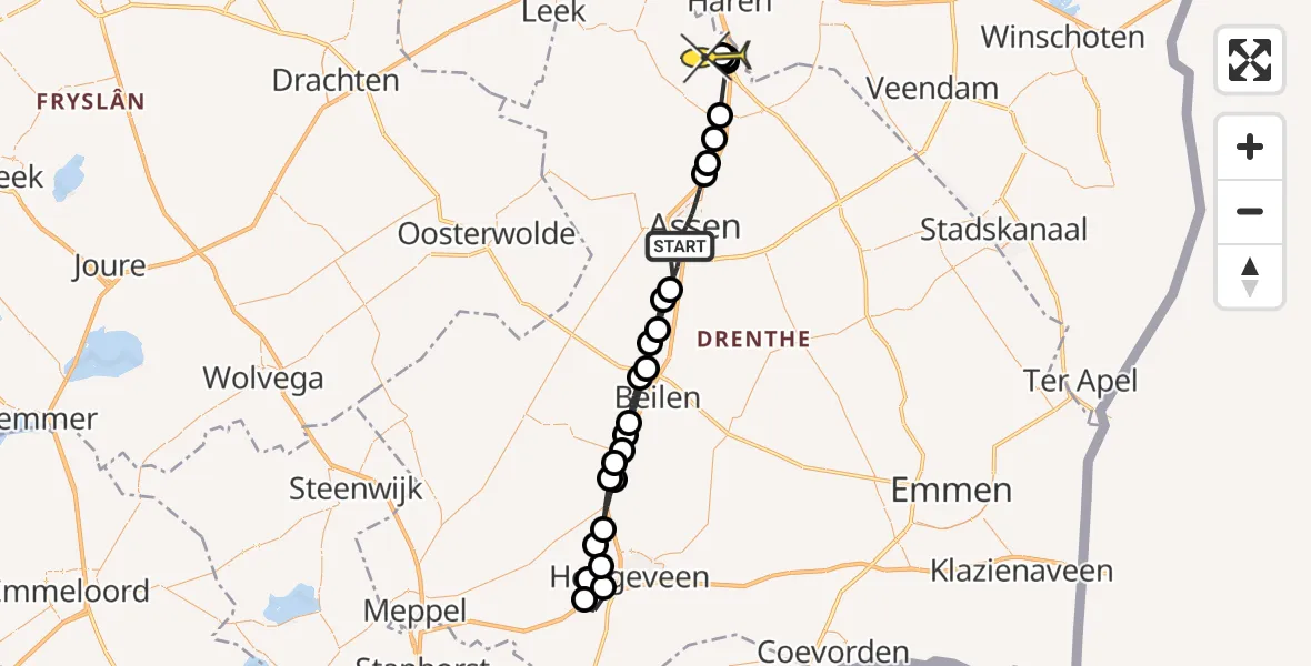 Routekaart van de vlucht: Lifeliner 4 naar Groningen Airport Eelde