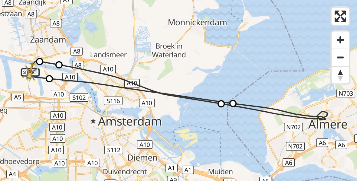 Vluchtroute Traumahelikopter Amsterdam Heliport - Amsterdam Heliport, 29 oktober 2023, 12:00