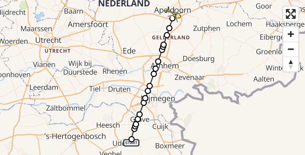 Routekaart van de vlucht: Lifeliner 3 naar Apeldoorn