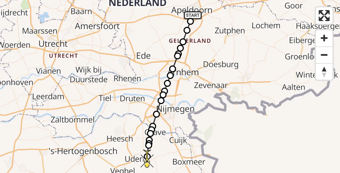 Routekaart van de vlucht: Lifeliner 3 naar Vliegbasis Volkel