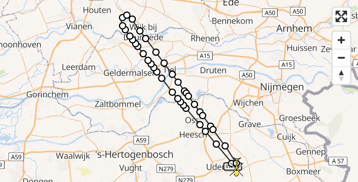 Routekaart van de vlucht: Lifeliner 3 naar Vliegbasis Volkel