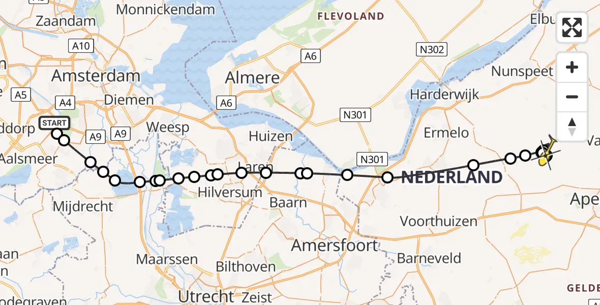 Routekaart van de vlucht: Politiehelikopter naar Elspeet