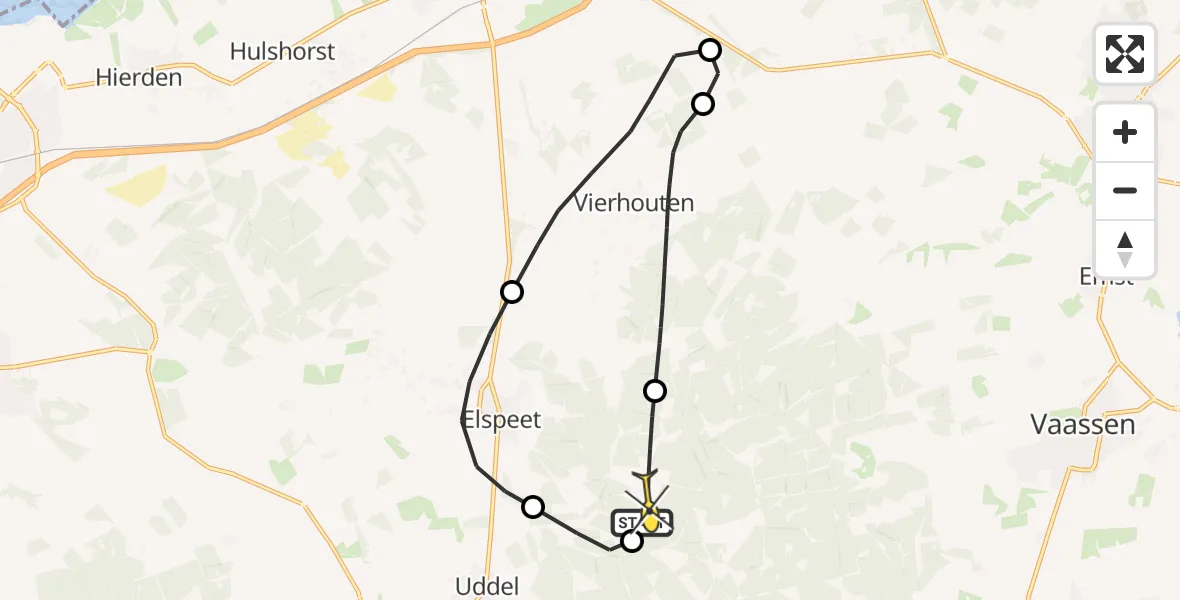 Routekaart van de vlucht: Politiehelikopter naar Elspeet