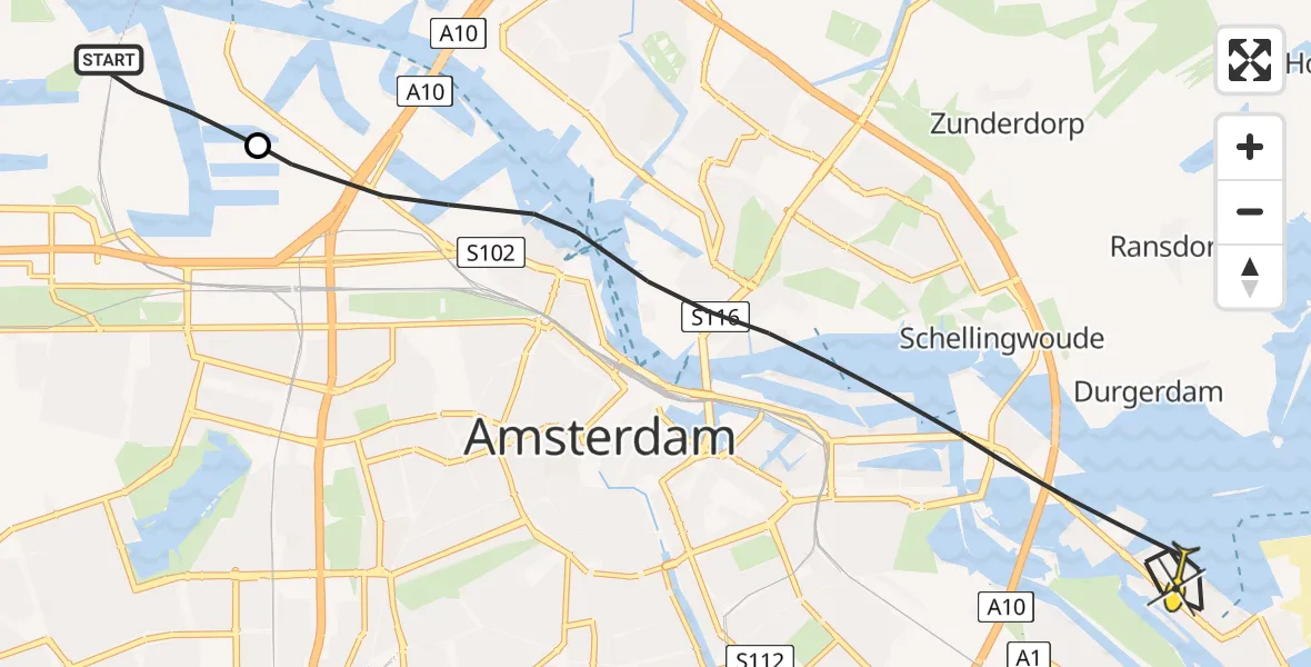 Routekaart van de vlucht: Lifeliner 1 naar Amsterdam