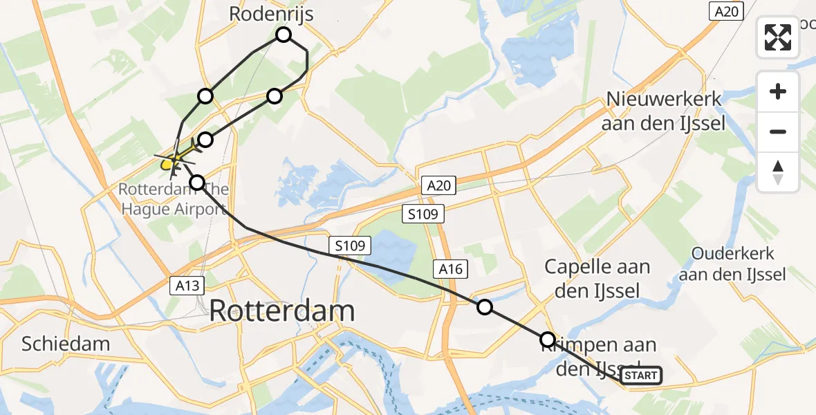 Routekaart van de vlucht: Lifeliner 2 naar Rotterdam The Hague Airport