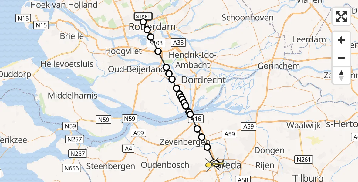 Routekaart van de vlucht: Lifeliner 2 naar Breda