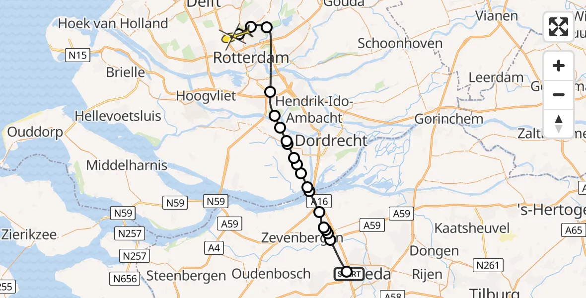 Routekaart van de vlucht: Lifeliner 2 naar Rotterdam The Hague Airport