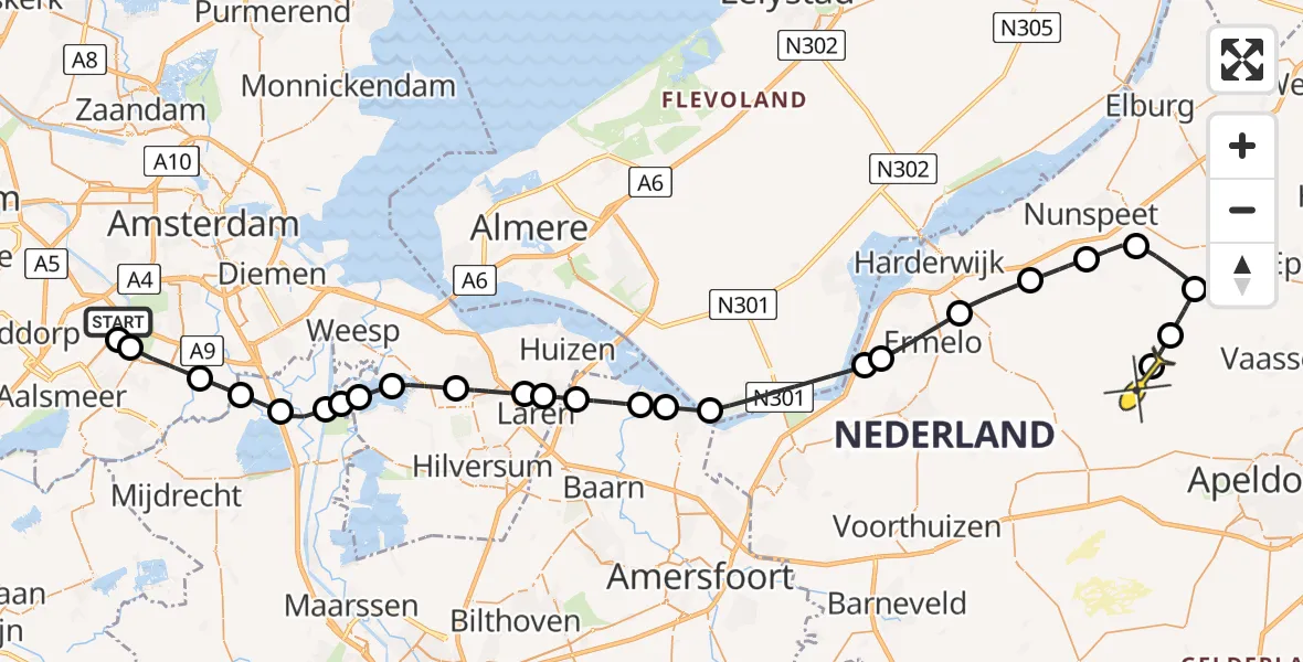 Routekaart van de vlucht: Politieheli naar Elspeet