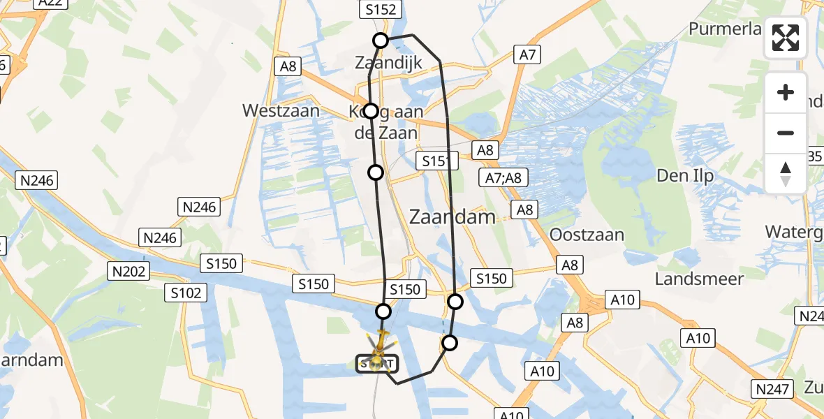 Vluchtroute Traumahelikopter Amsterdam Heliport - Amsterdam Heliport, 29 oktober 2023, 19:01