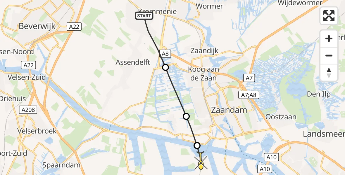 Routekaart van de vlucht: Lifeliner 1 naar Amsterdam Heliport