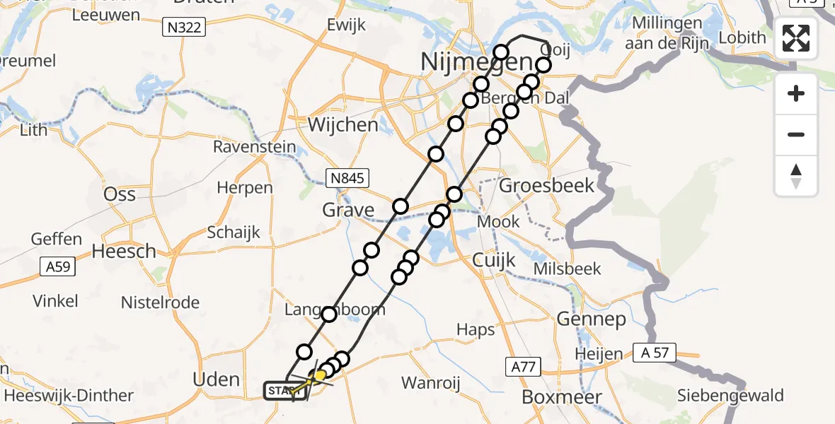 Routekaart van de vlucht: Lifeliner 3 naar Vliegbasis Volkel