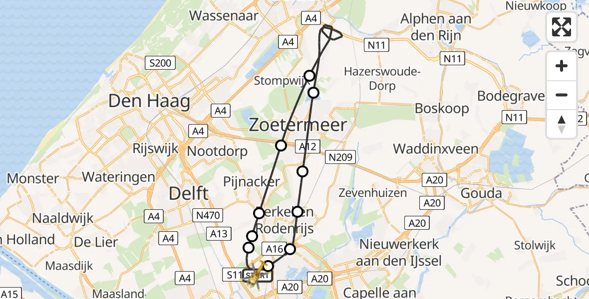 Vluchtroute Traumahelikopter Rotterdam The Hague Airport - Rotterdam The Hague Airport, 30 oktober 2023, 05:44