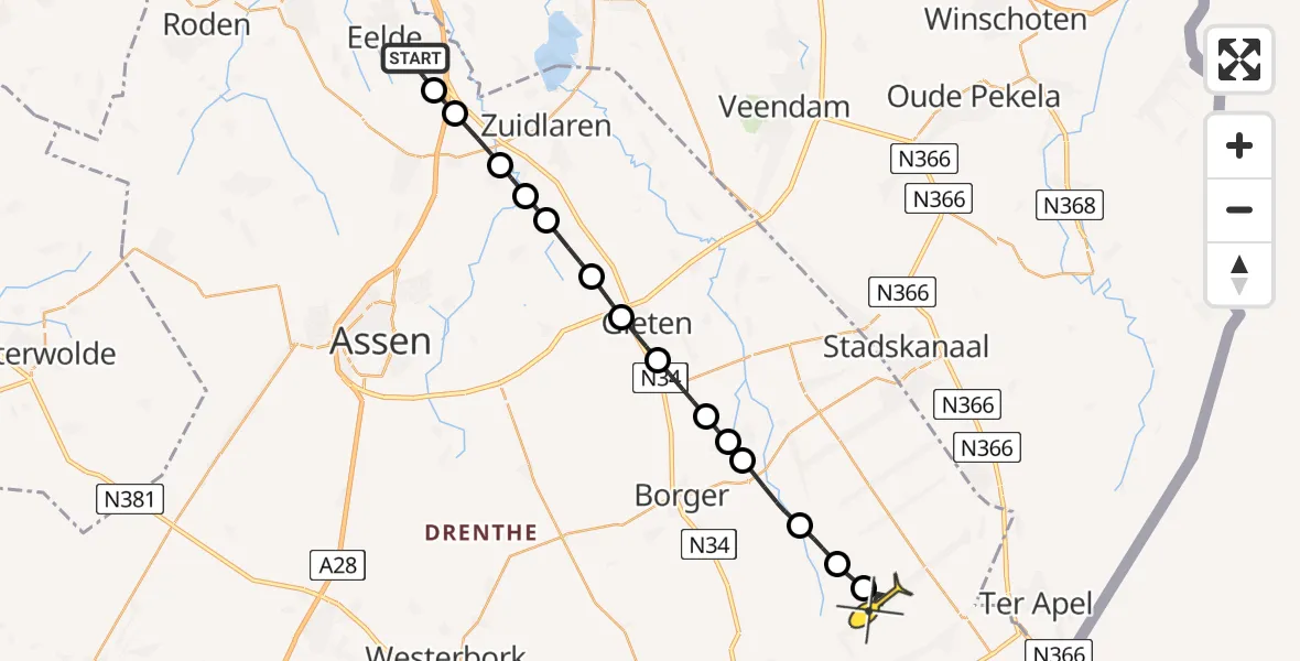 Routekaart van de vlucht: Lifeliner 4 naar Valthermond