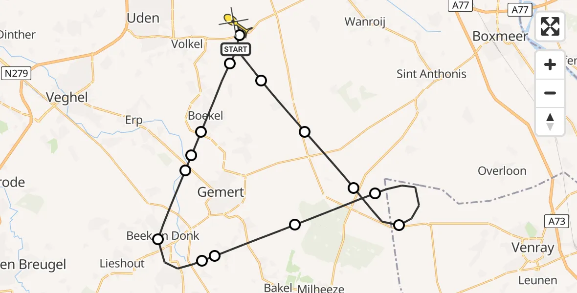 Routekaart van de vlucht: Lifeliner 3 naar Vliegbasis Volkel