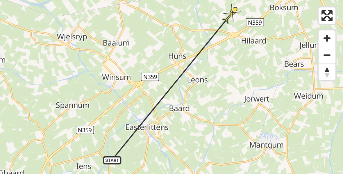 Routekaart van de vlucht: Ambulancehelikopter naar Hilaard