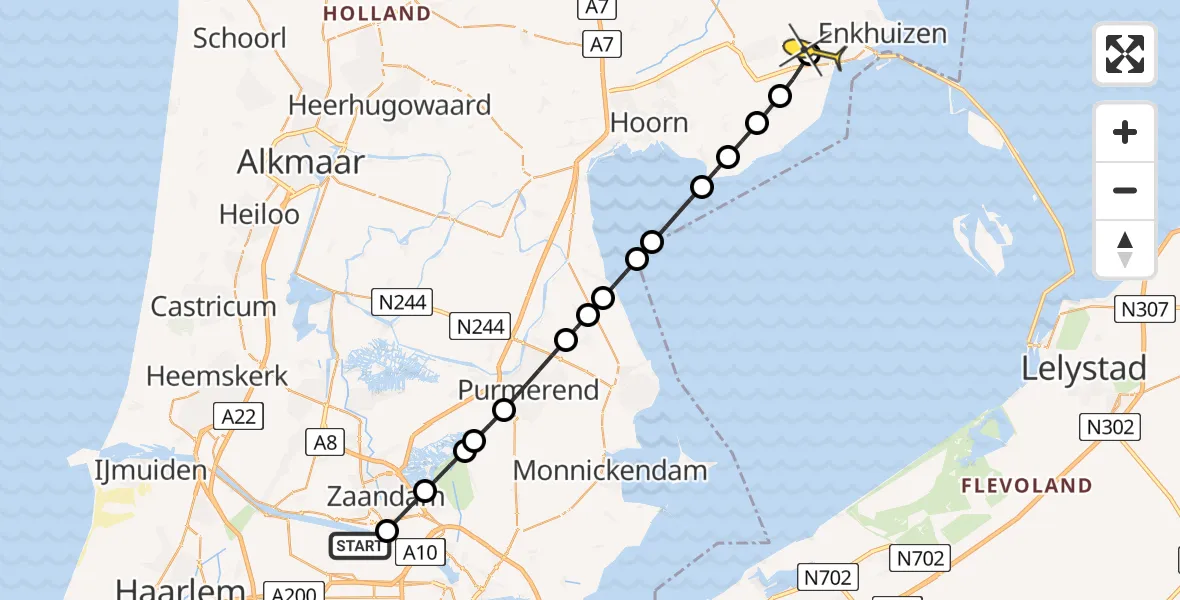 Routekaart van de vlucht: Lifeliner 1 naar Grootebroek