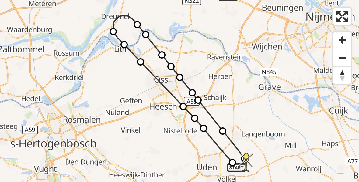 Routekaart van de vlucht: Lifeliner 3 naar Vliegbasis Volkel