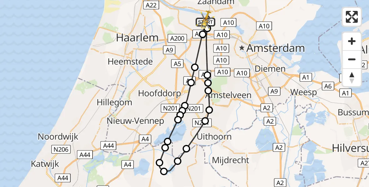 Vluchtroute Traumahelikopter Amsterdam Heliport - Amsterdam Heliport, 30 oktober 2023, 12:05