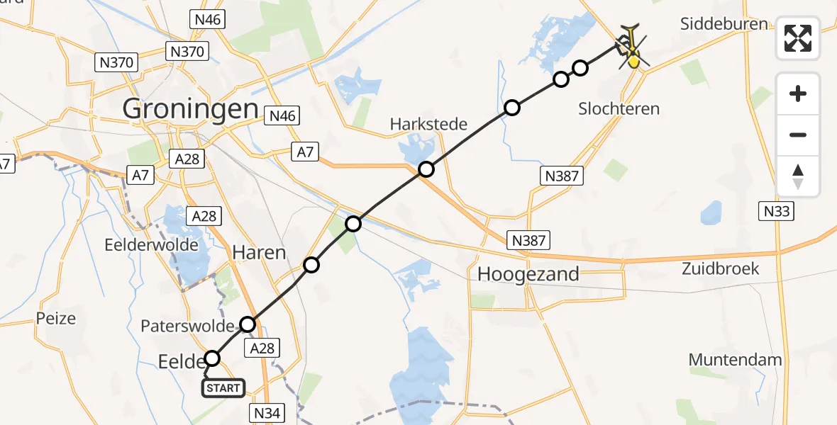 Routekaart van de vlucht: Lifeliner 4 naar Schildwolde