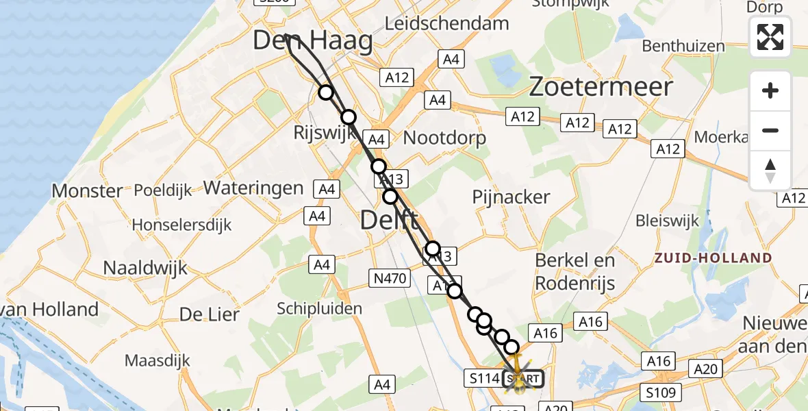Vluchtroute Traumahelikopter Rotterdam The Hague Airport - Rotterdam The Hague Airport, 30 oktober 2023, 13:18