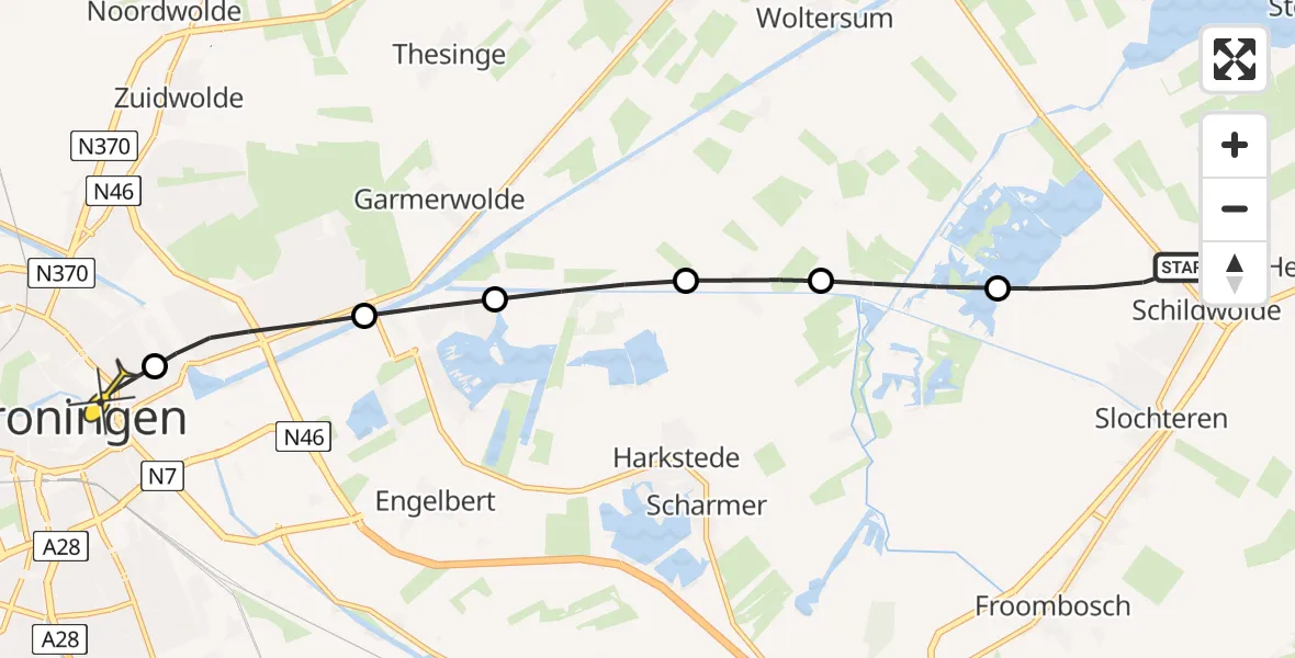 Routekaart van de vlucht: Lifeliner 4 naar Universitair Medisch Centrum Groningen