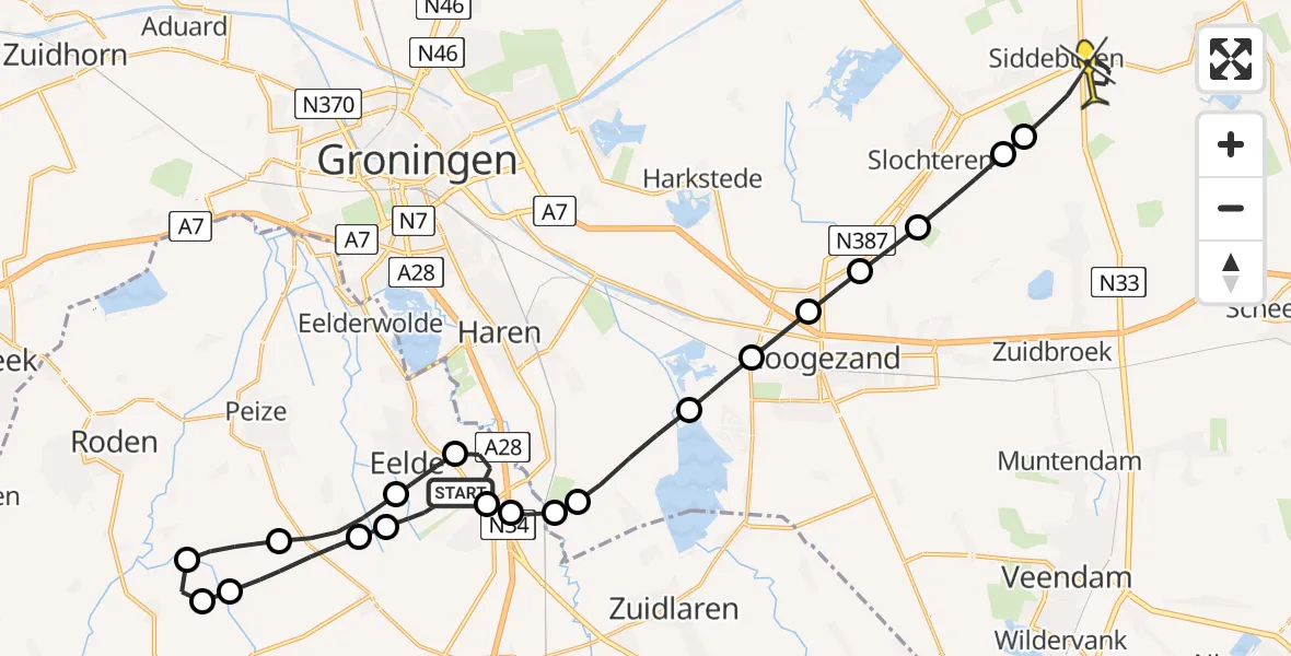 Routekaart van de vlucht: Lifeliner 4 naar Siddeburen