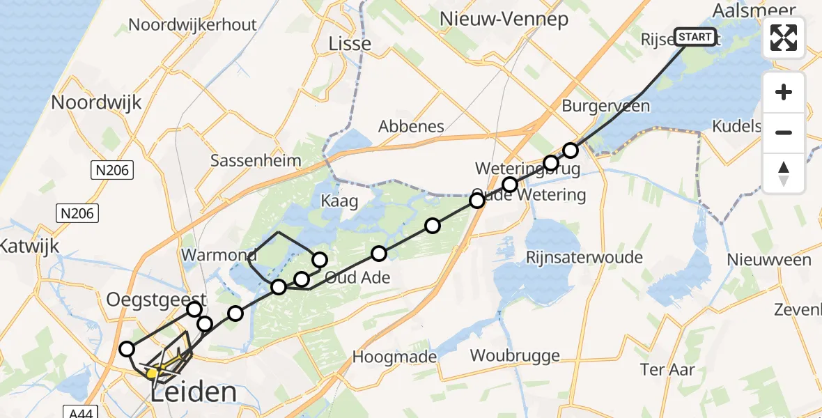 Routekaart van de vlucht: Politieheli naar Leiden