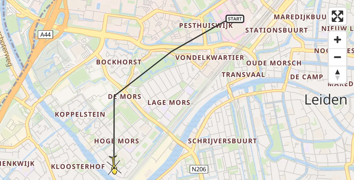 Routekaart van de vlucht: Politiehelikopter naar Leiden