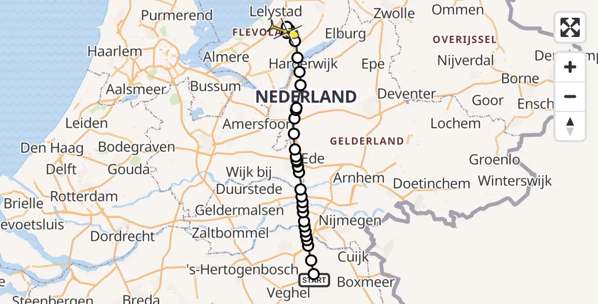 Routekaart van de vlucht: Traumaheli naar Lelystad Airport