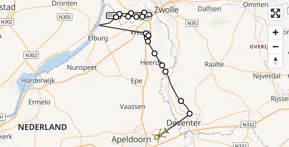 Routekaart van de vlucht: Politieheli naar Wilp