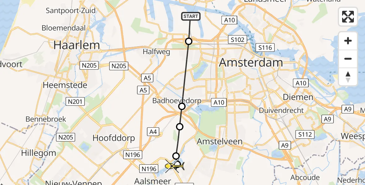 Routekaart van de vlucht: Lifeliner 1 naar Aalsmeer