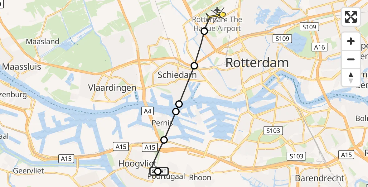 Routekaart van de vlucht: Lifeliner 2 naar Rotterdam The Hague Airport