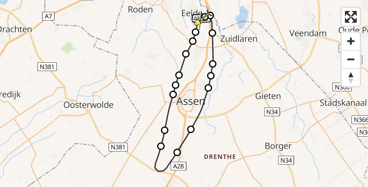 Routekaart van de vlucht: Lifeliner 4 naar Groningen Airport Eelde