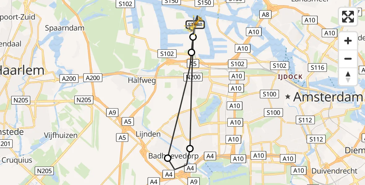 Vluchtroute Traumahelikopter Amsterdam Heliport - Amsterdam Heliport, 31 oktober 2023, 08:07