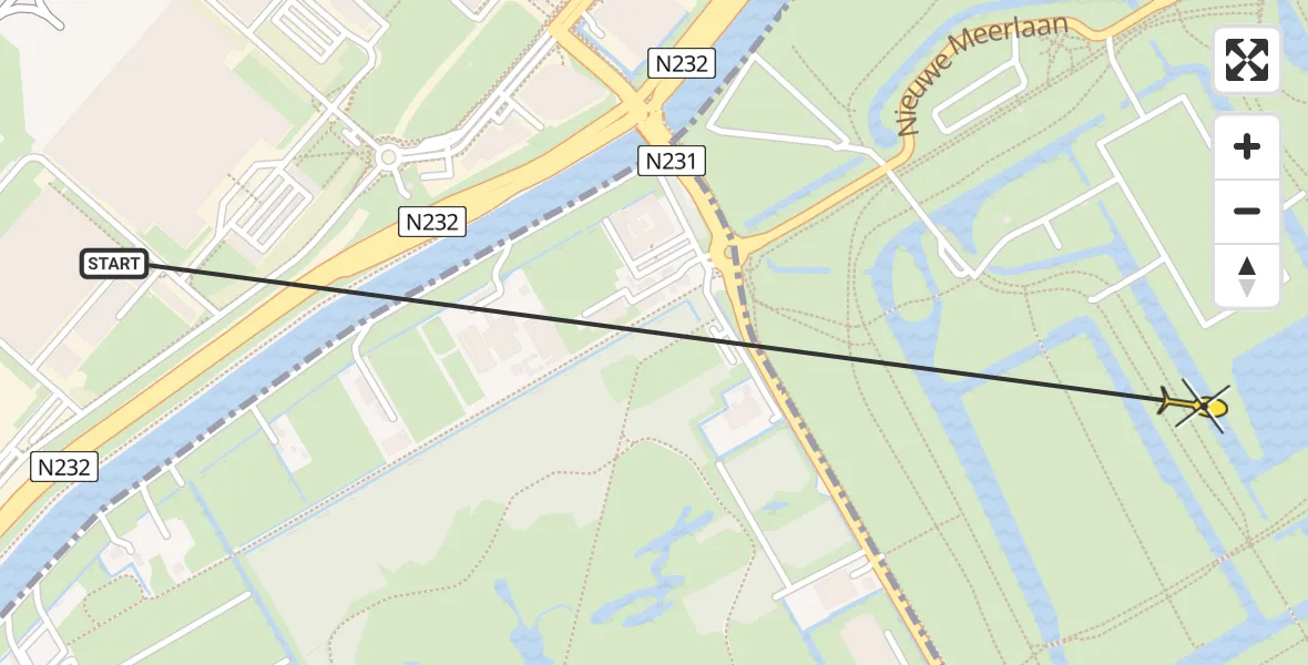 Routekaart van de vlucht: Politieheli naar Amstelveen