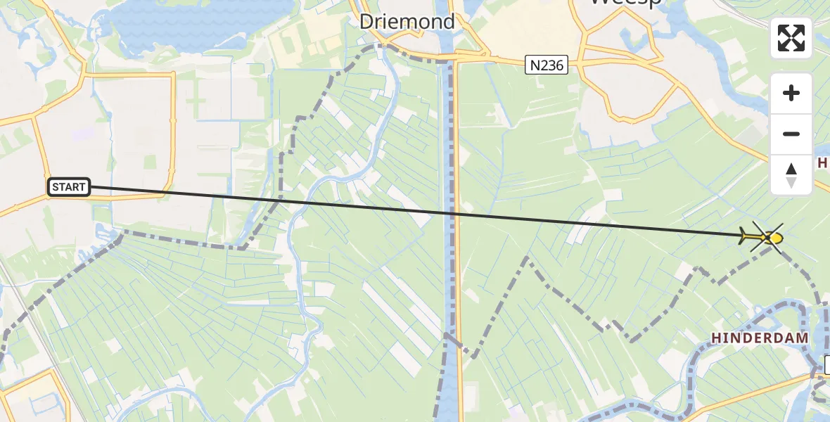 Routekaart van de vlucht: Politiehelikopter naar Weesp