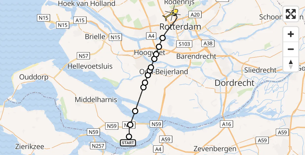 Routekaart van de vlucht: Lifeliner 2 naar Rotterdam The Hague Airport