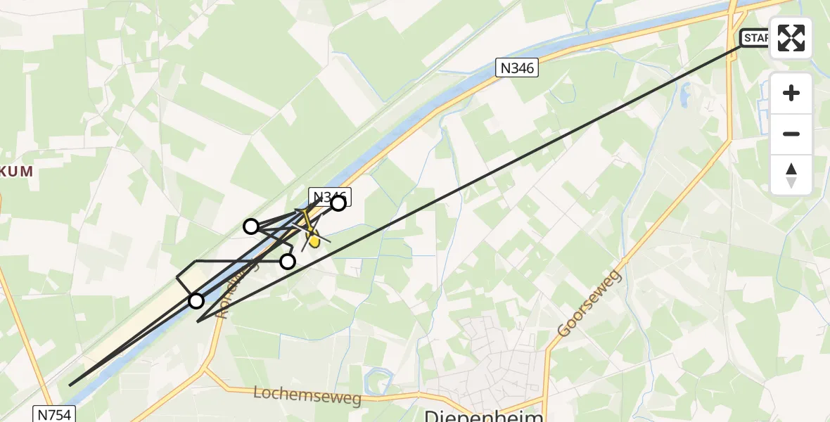 Routekaart van de vlucht: Politieheli naar Diepenheim