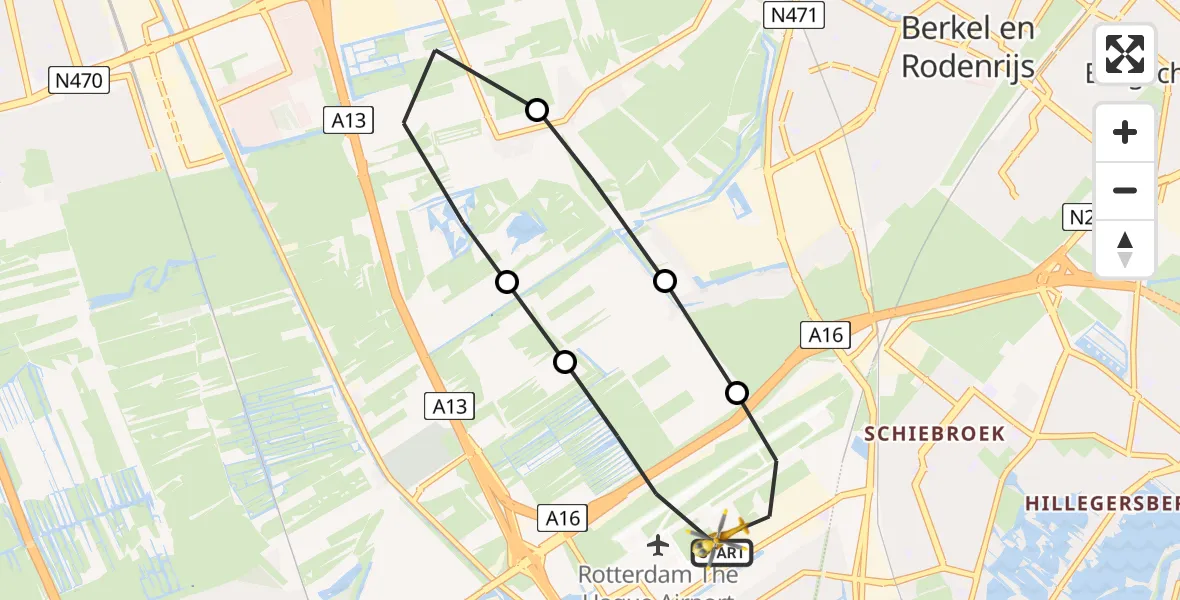 Vluchtroute Traumahelikopter Rotterdam The Hague Airport - Rotterdam The Hague Airport, 31 oktober 2023, 09:40